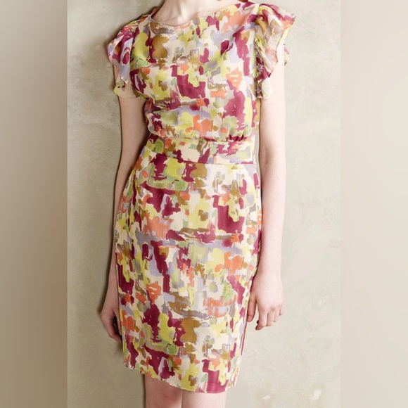 Anthropologie Dresses & Skirts - Anthropologie James Caviello Petal Impressions Sheath Ruffle Dress